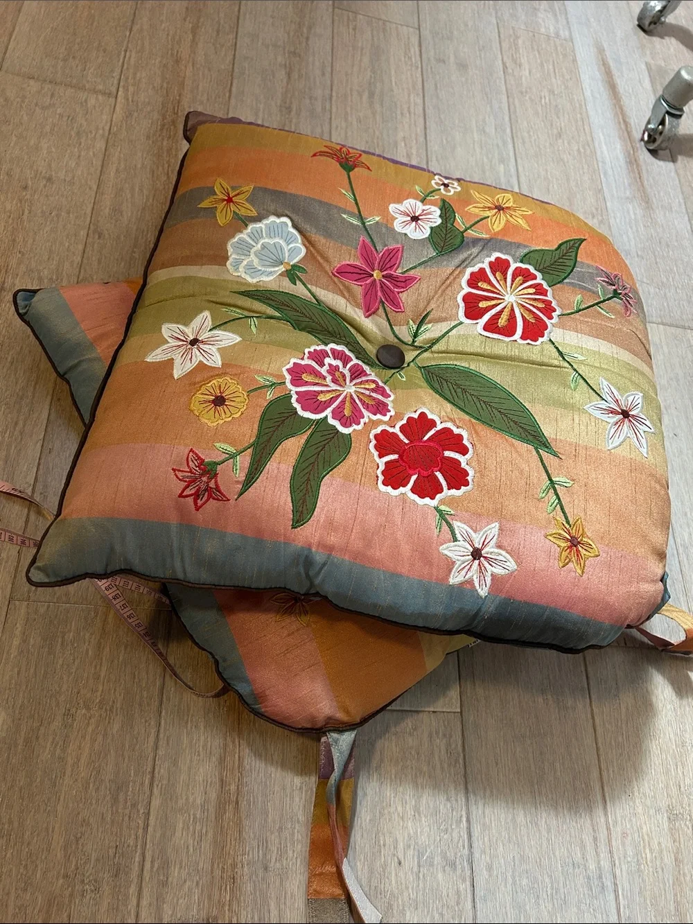 Set of 2 Pier 1 Embroidered 100% Dupioni Silk Seat Cushions